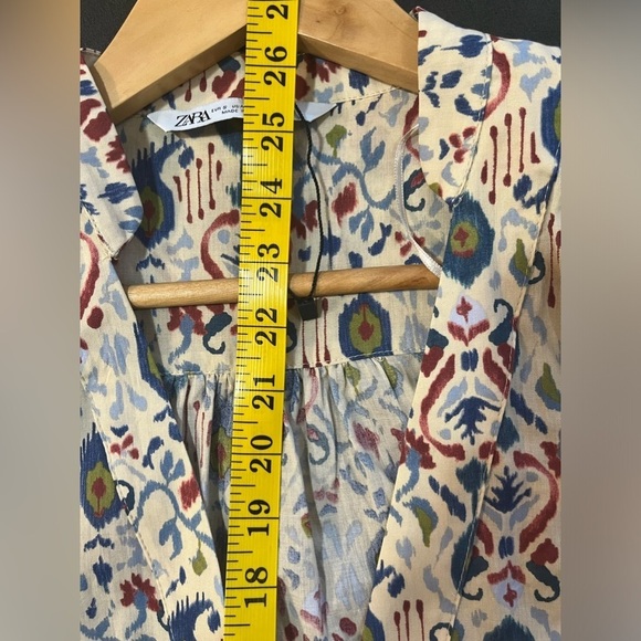 Zara Womens Lightweight Boho Multicolor Bell Sleeve V neck Blouse Sz S - Picture 9 of 9